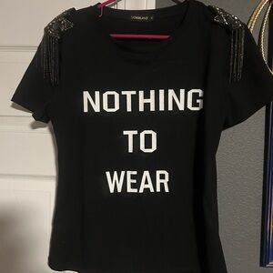 Black Embellished Tee by Donnaland